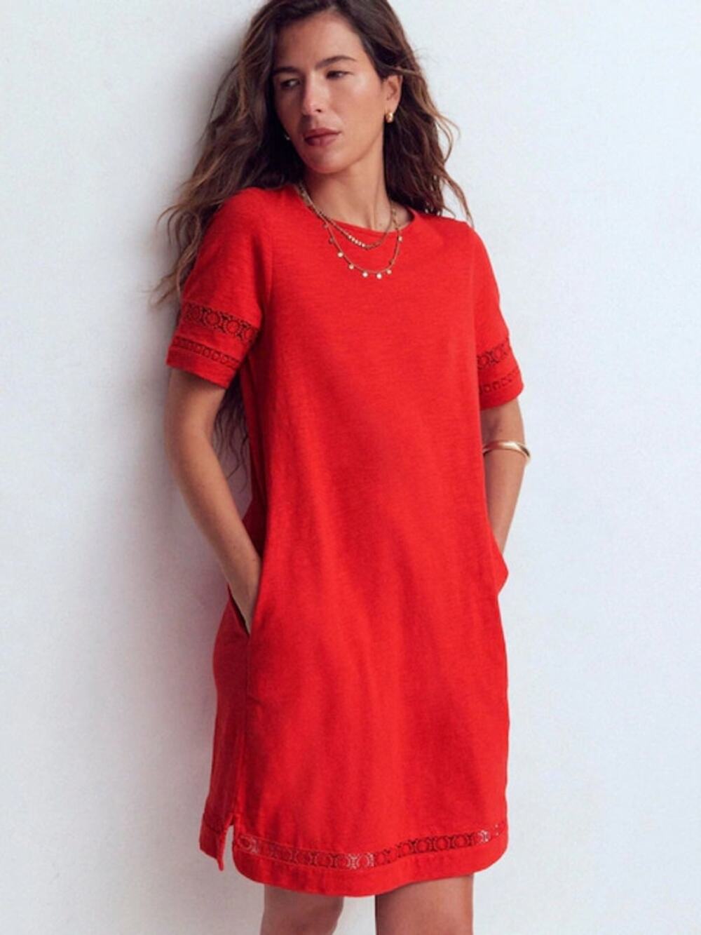 Boden Hattie Cotton Short Sleeve Mini Jersey T-Shirt Dress Red Women's 8P NWT